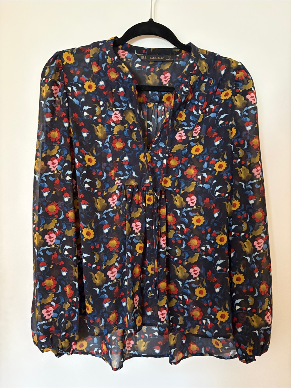 Zara Navy Floral Blouse with Multicolor Print